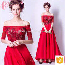 Elegante Brilhante Vermelho Draggle-tail A Line Lace Appliqued Women Evening Dress